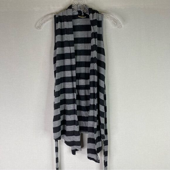 Pretty Good Vest Women’s Gray Stripes Tie Sleeveless Y2K Vintage Open Front M - Picture 2 of 10